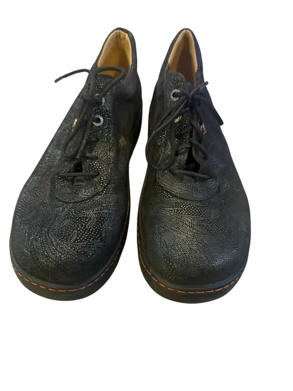 Wolky Fantasy Black Metal Suede Lace Up Comfort Shoes EU 41 US 10 10.5